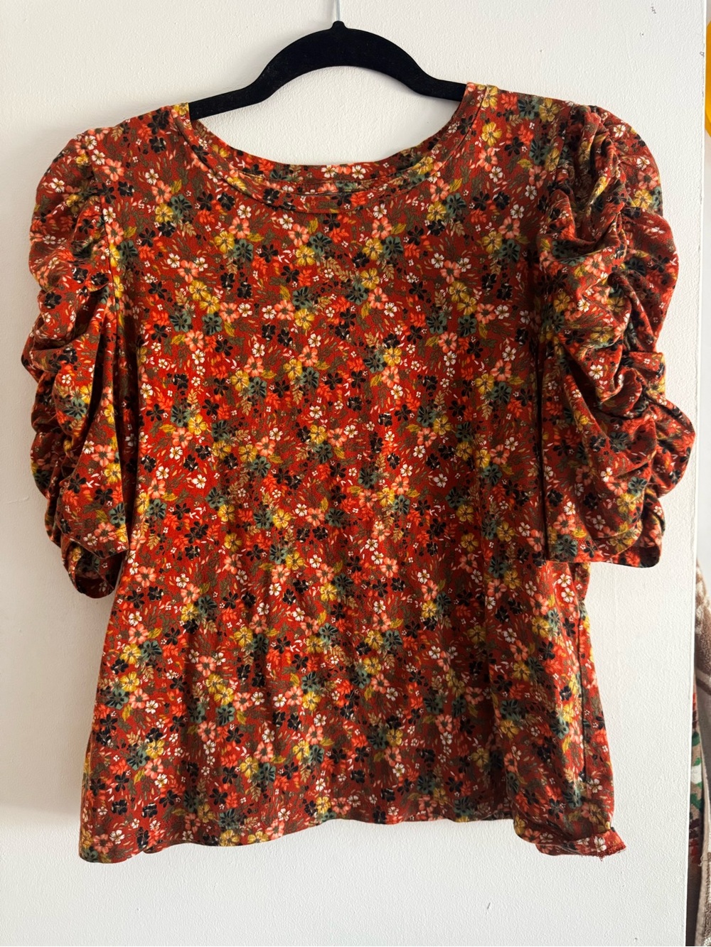 Loft Rust Floral Puff-Sleeve Women's Top